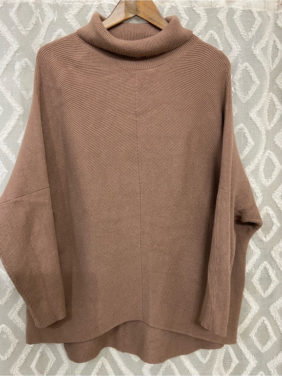 None Sweaters - Cozy Oversized Turtleneck Sweater - Brown
